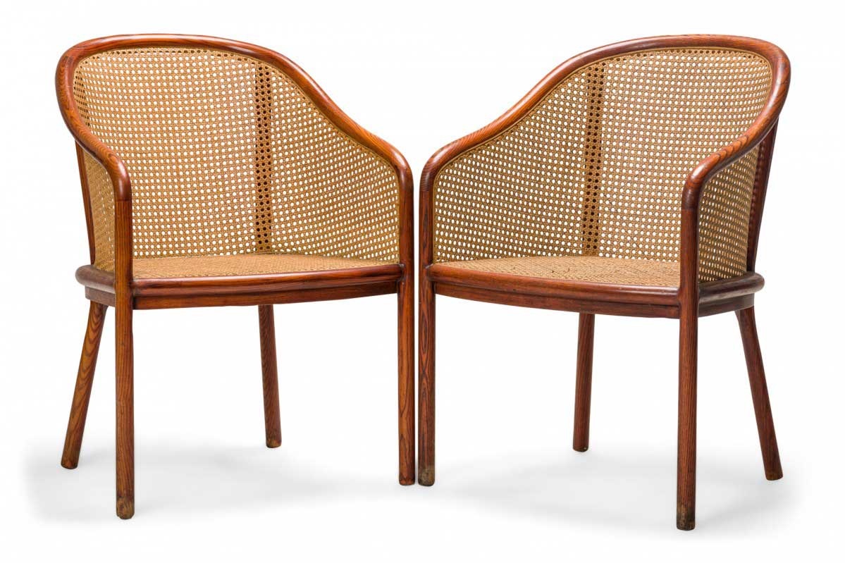 Pair of Ward Bennett American Mid Century Steam Bent Ash and Cane Armchairs