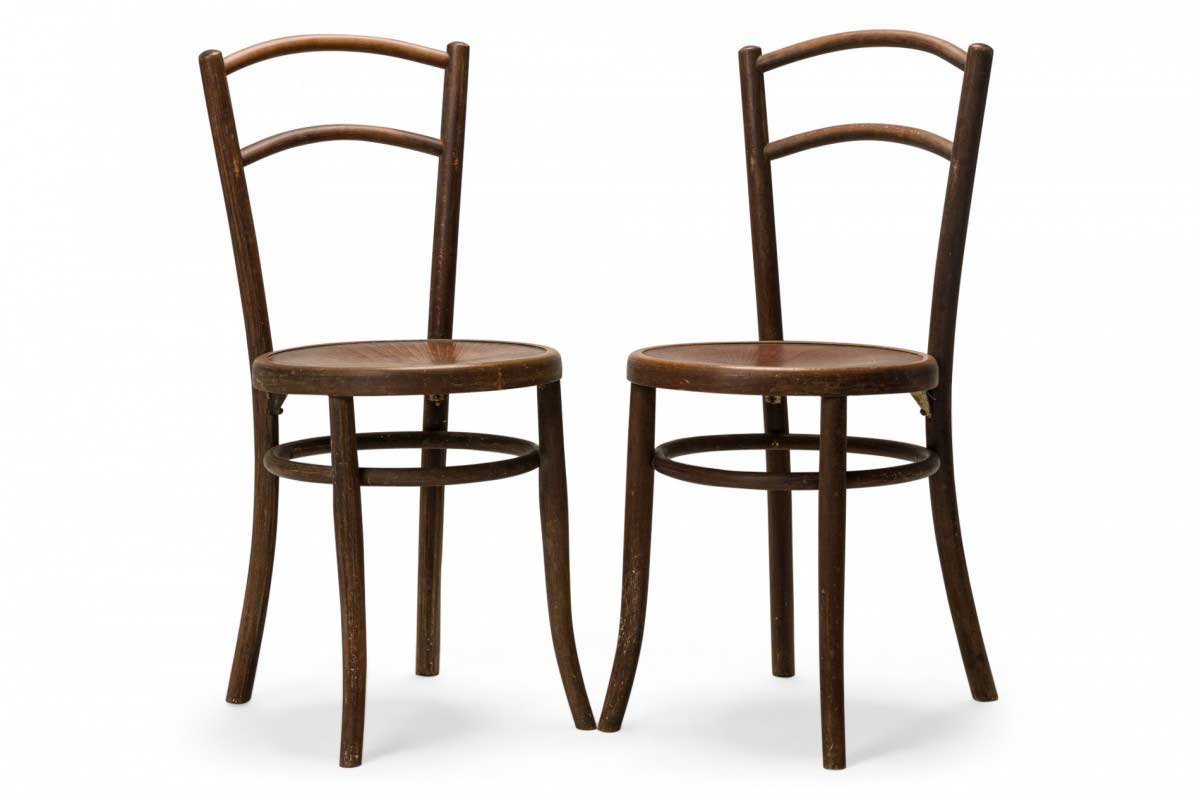 Mid century bentwood green leather side chairs 1