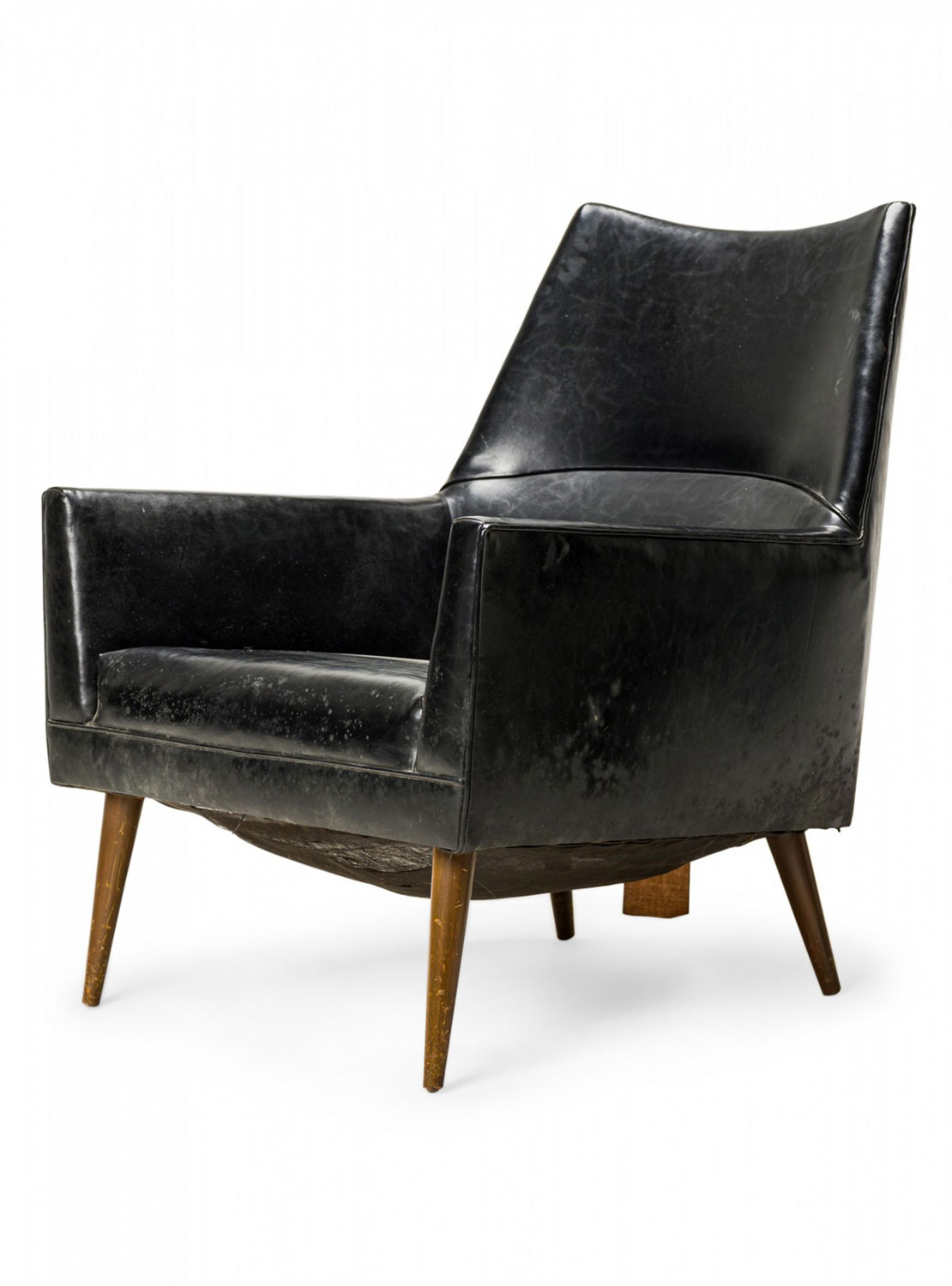 Paul McCobb for Custom Craft Inc American Mid Century Black Leather Lounge Armchair