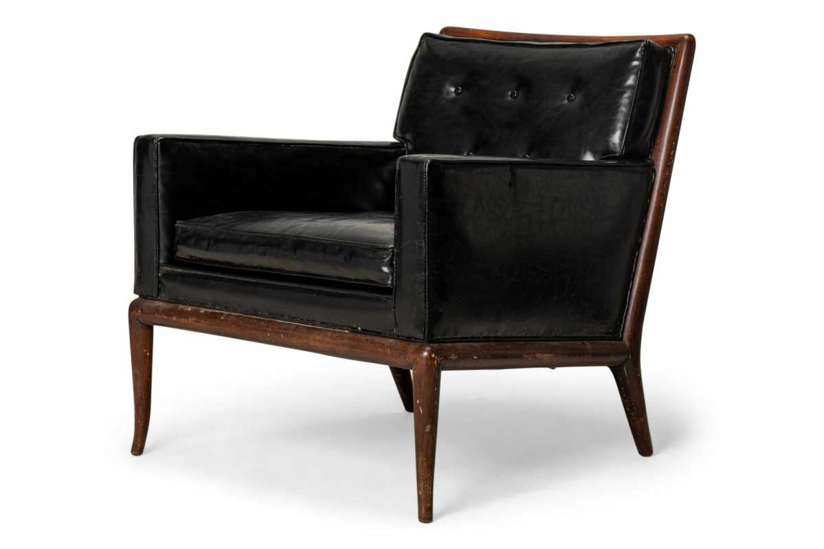 TH Robsjohn Gibbings for Widdicomb American Mid Century Black Tufted Leather Lounge Chair