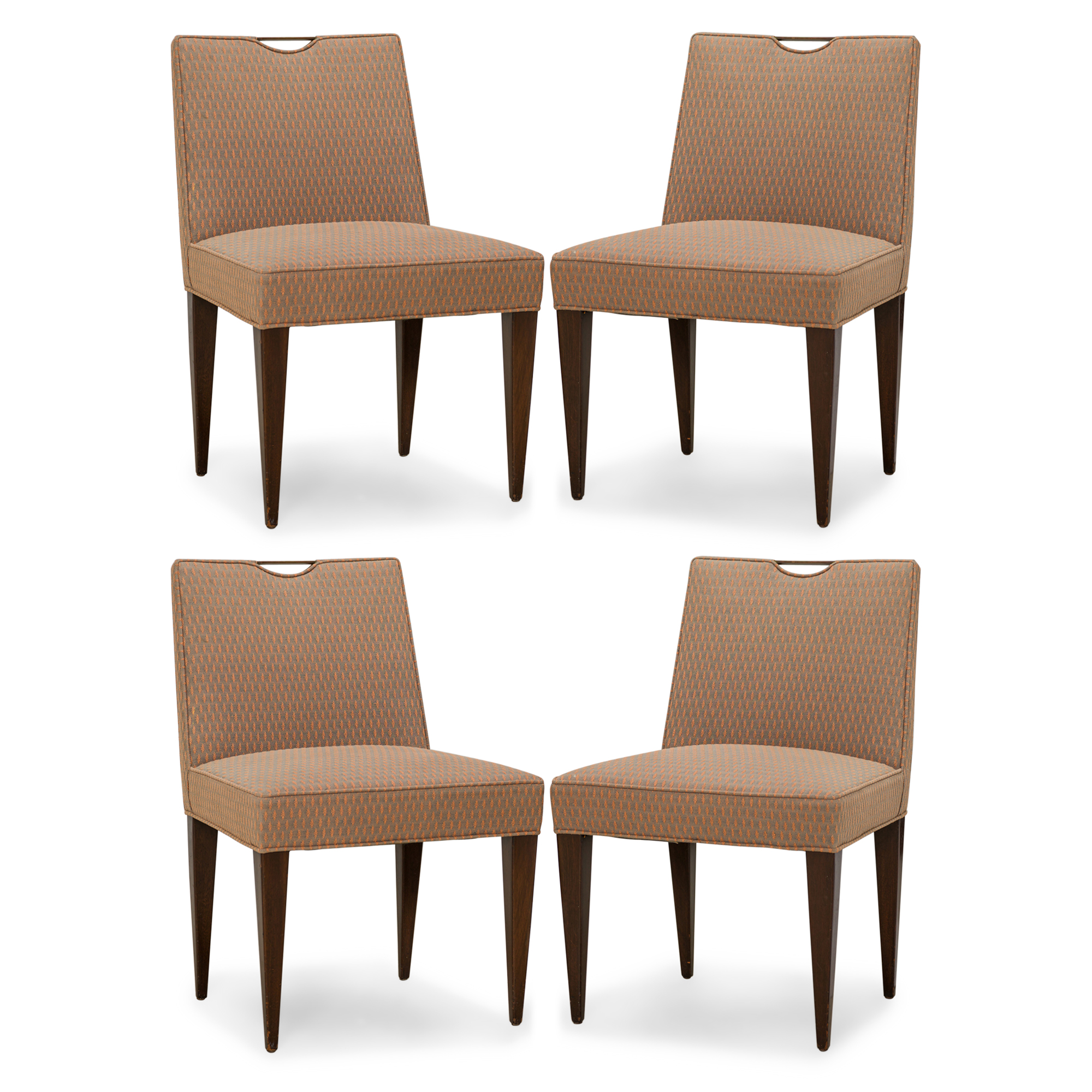 Set of 4 Edward Wormley for Dunbar Mid Century Patterned Mauve Upholstered Dining Side Chairs