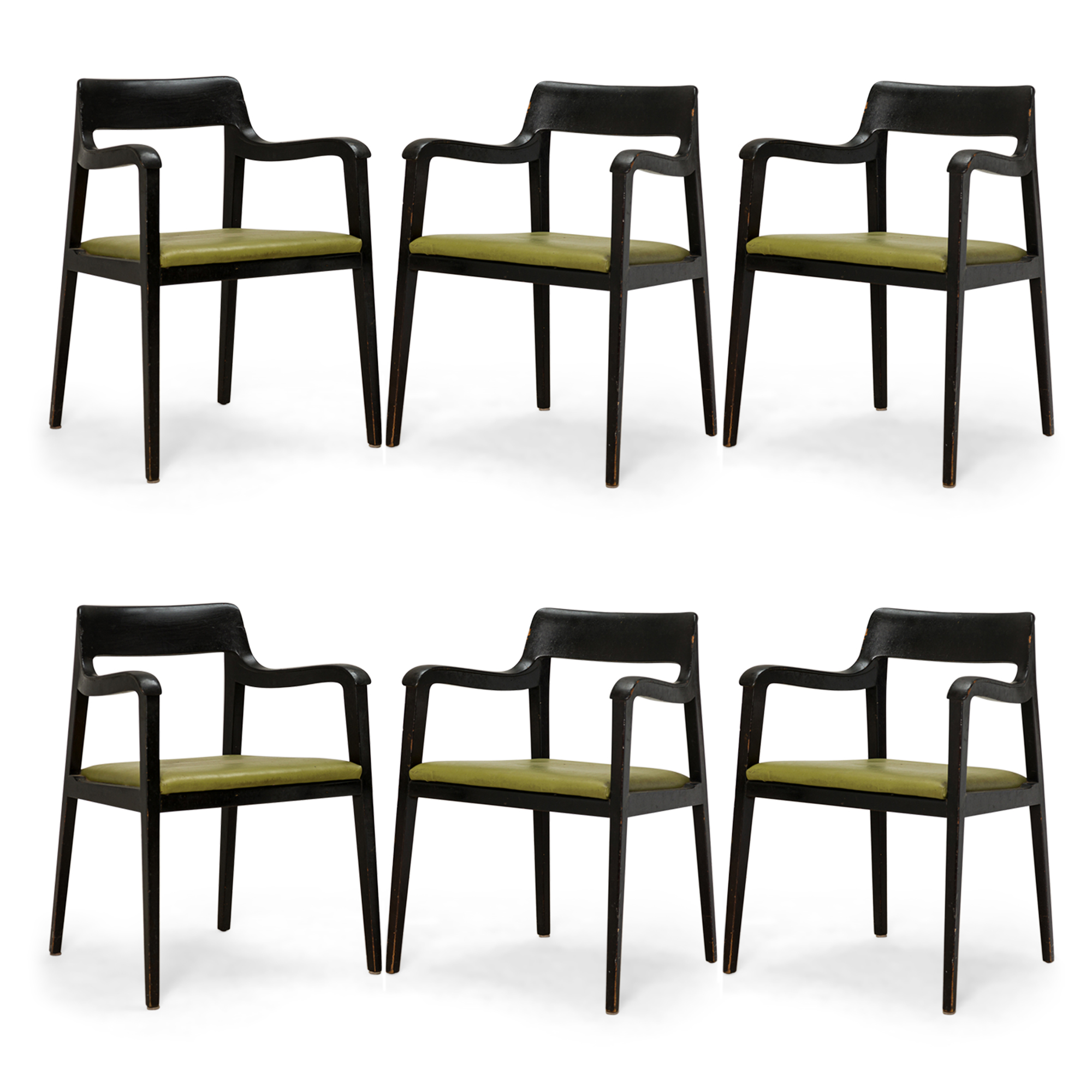 Set of 6 edward wormley for dunbar american mid century riemerschmid black and green dining armchairs