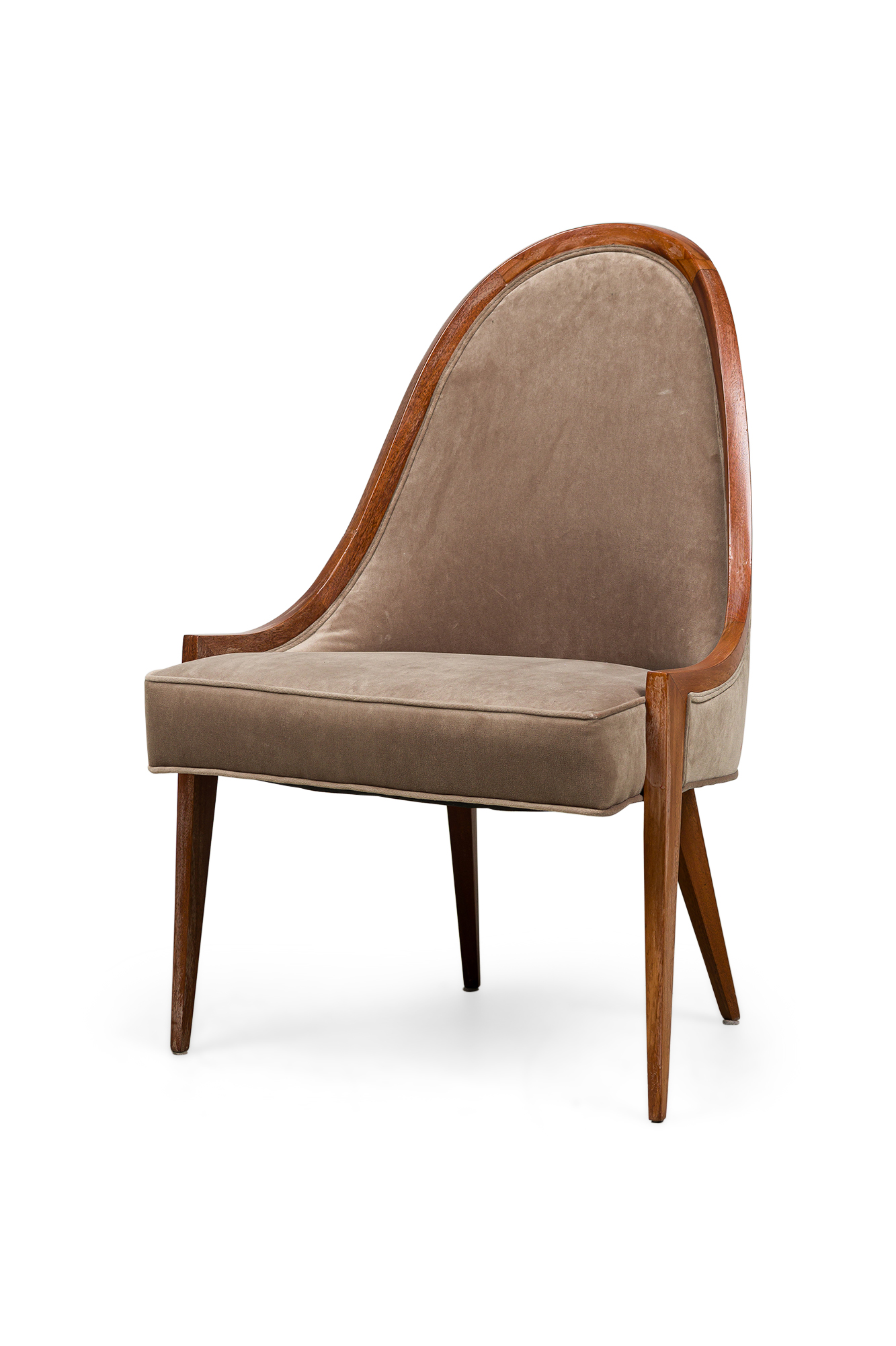 Harvey Probber American Mid Century Gondola Mahogany and Striped Upholstery Pull Up Side Chair