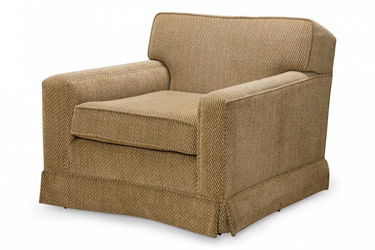 Edward J Wormley for Dunbar American Mid Century Beige Upholstered Fluted Leg Lounge Armchair