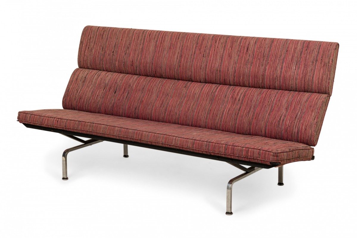 Charles Eames for Herman Miller American Mid Century Red and Pink Upholstered Chrome Sofa Compact