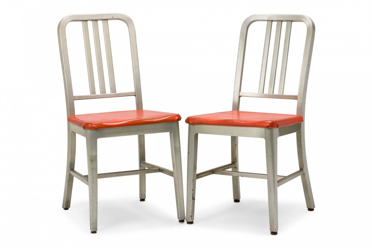 Pair of GoodForm American Mid Century Aluminum and Red Vinyl Side Chairs