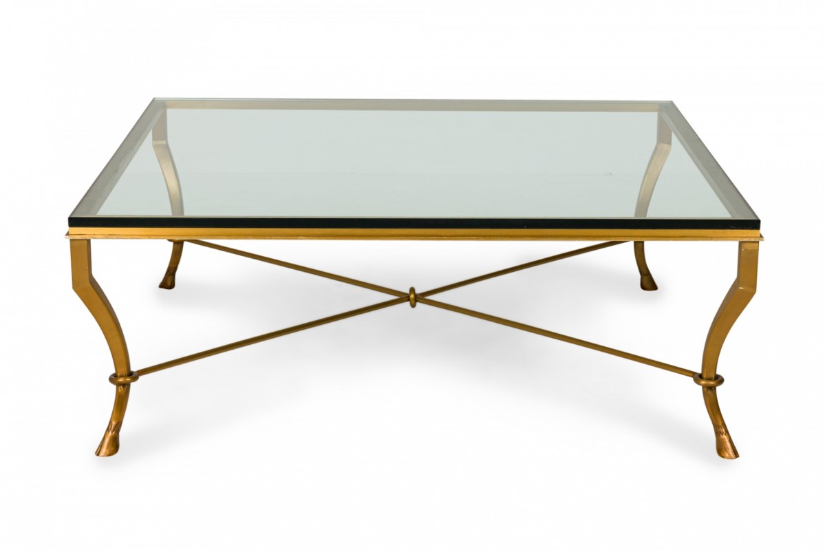 Mid century bronze and clear glass hoof foot coffee cocktail table