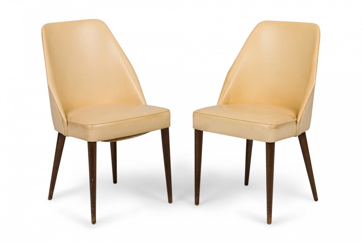 Pair of ico parisi for singer and sons mid century beige leather side game chairs