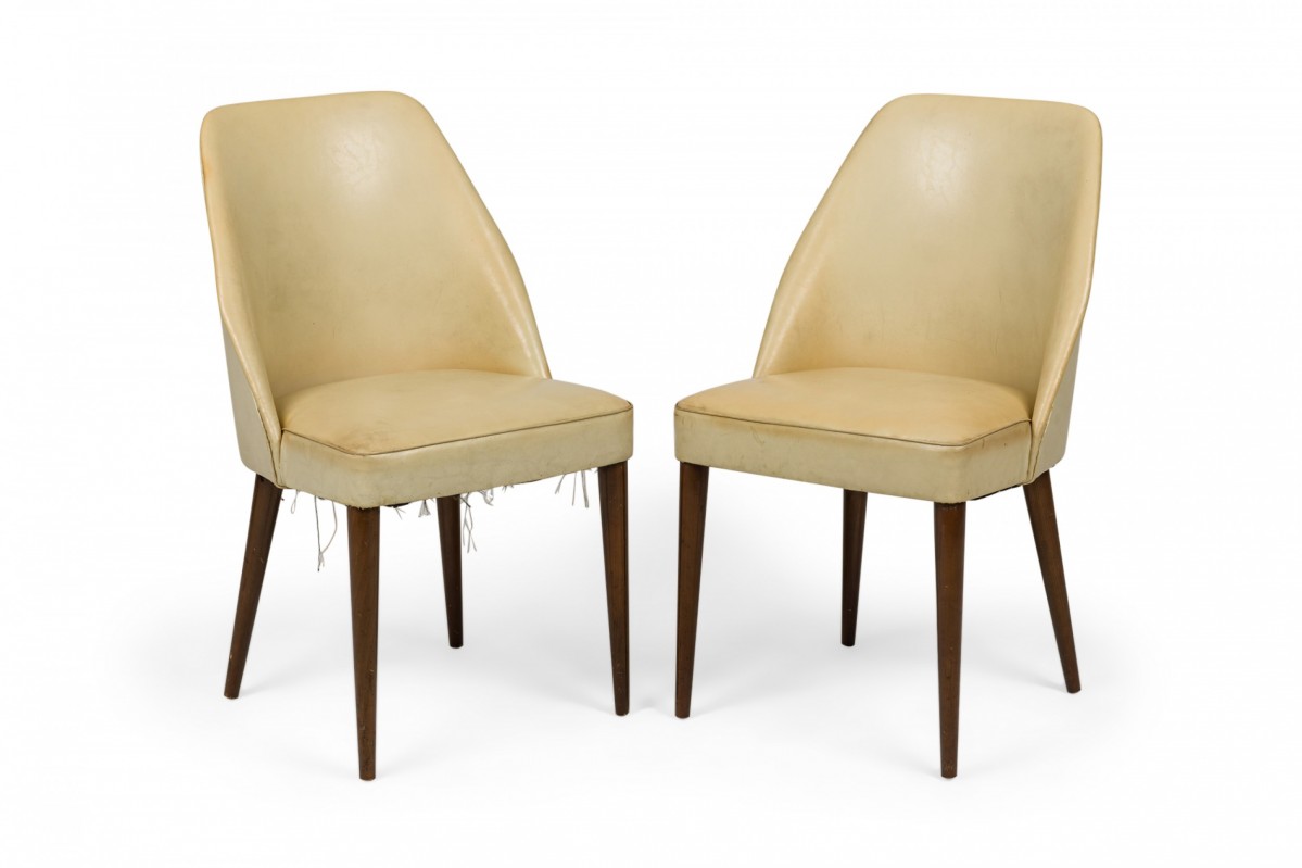 Pair ico parisi for singer and sons mid century beige leather side game chairs 1