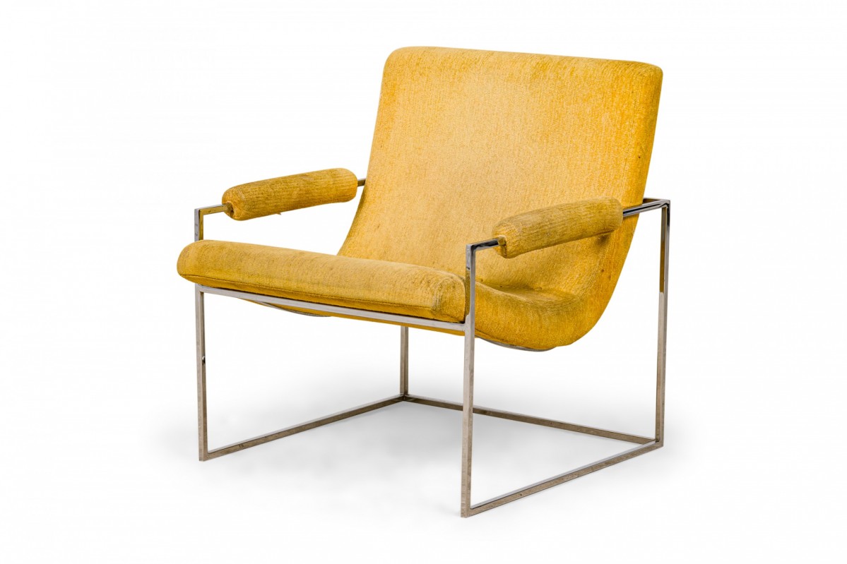 Milo baughman for thayer coggin mid century american pale yellow upholstered scoop lounge armchair