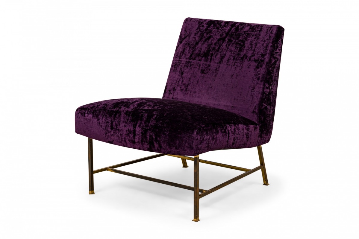 Harvey probber american mid century purple velour and brass slipper chair