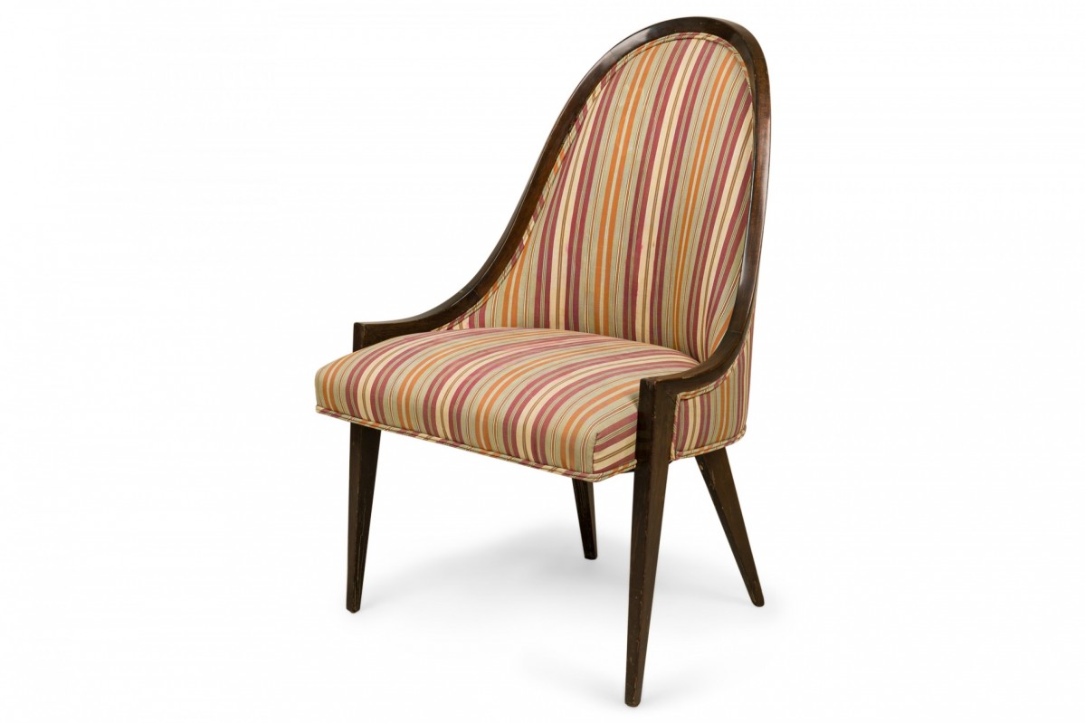 Harvey probber american mid century gondola wood and striped upholstery side chair