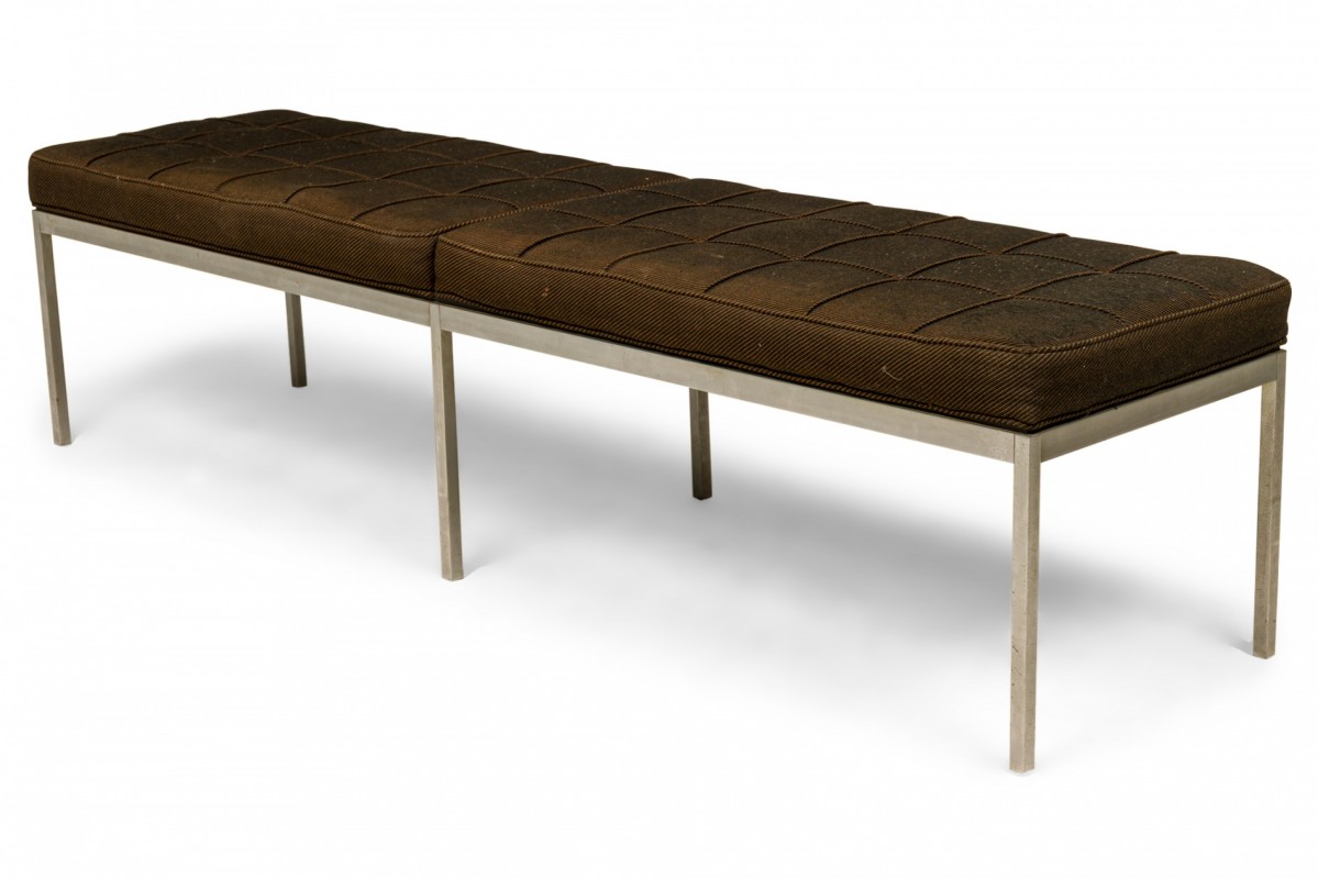 Florence knoll for knoll international mid century brown fabric upholstery and chrome museum bench