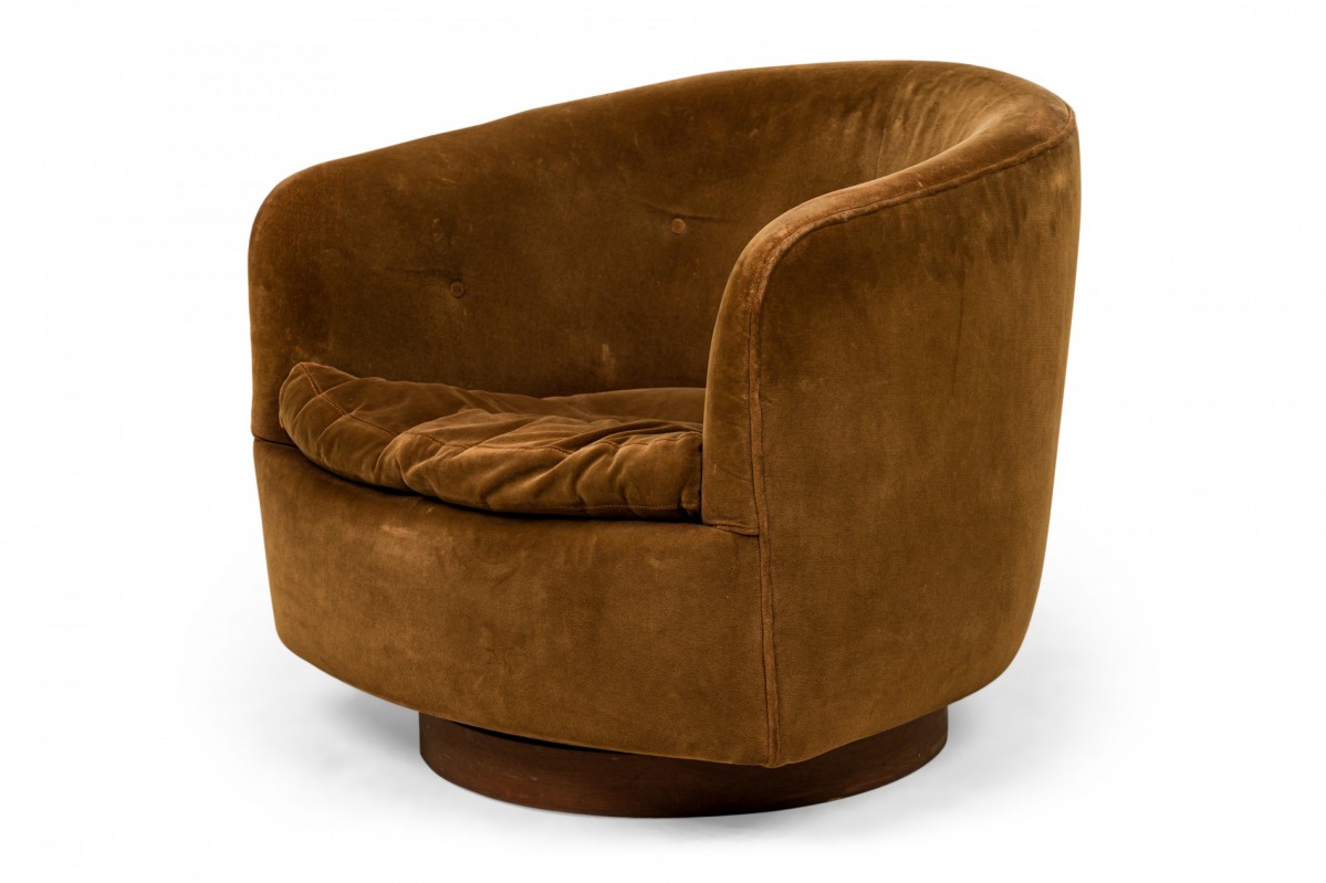 Milo baughman for thayer coggin american mid century brown velour horseshoe lounge armchair