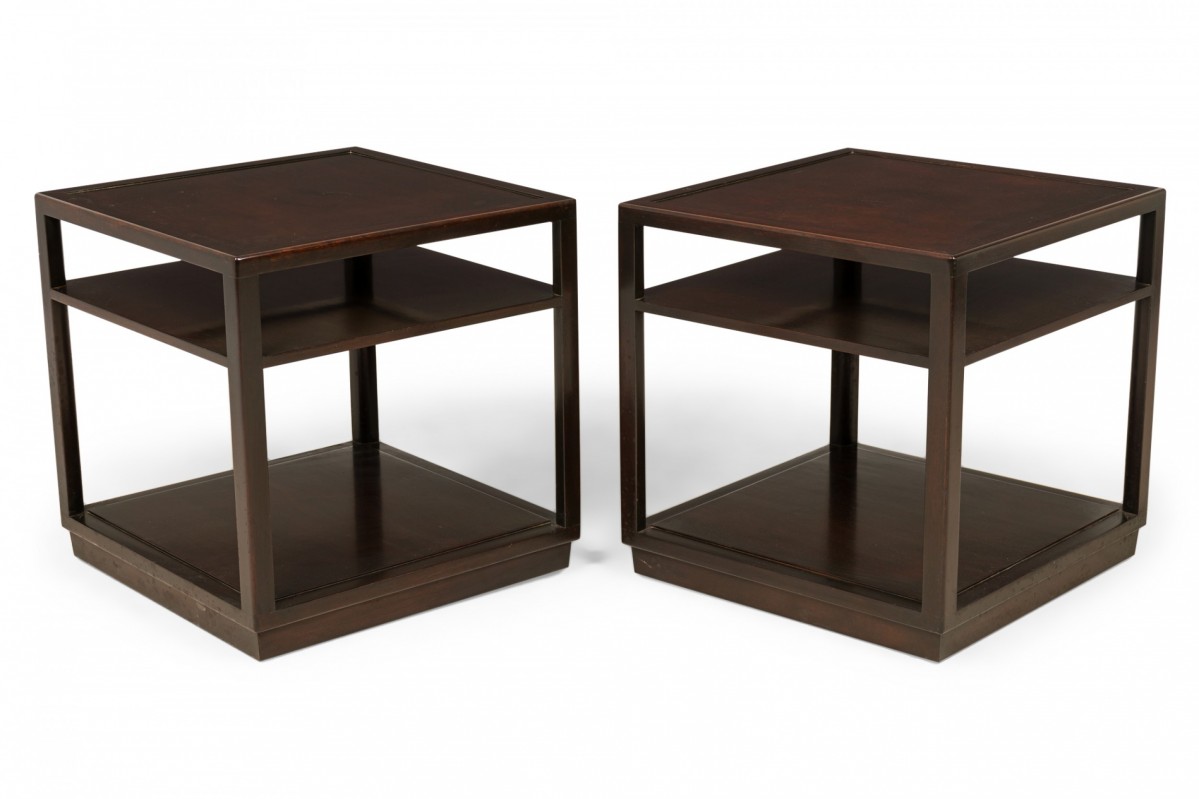 Pair of edward wormley american mid century square wooden end side tables