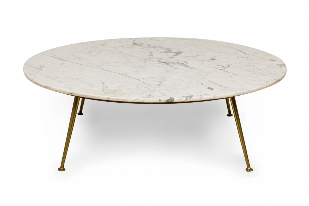 Italian mid century carrera marble round coffee cocktail table