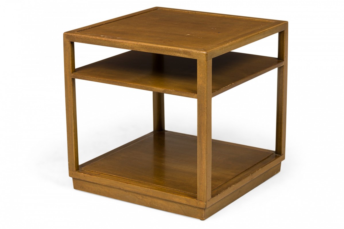 Edward wormley for dunbar american mid century square lacquered wooden double shelf end side table