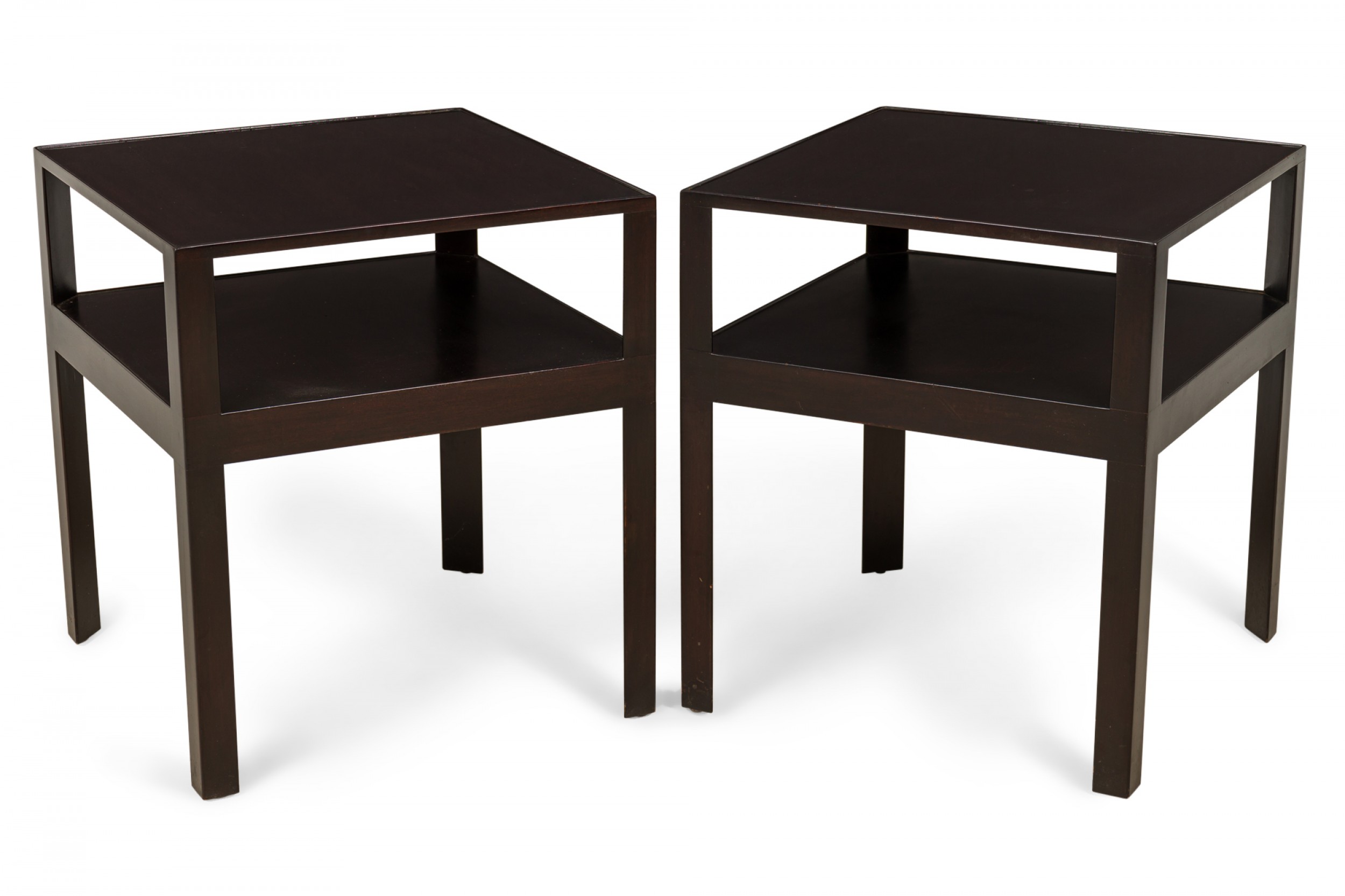 Pair of edward wormley american mid century lacquered dark wood two