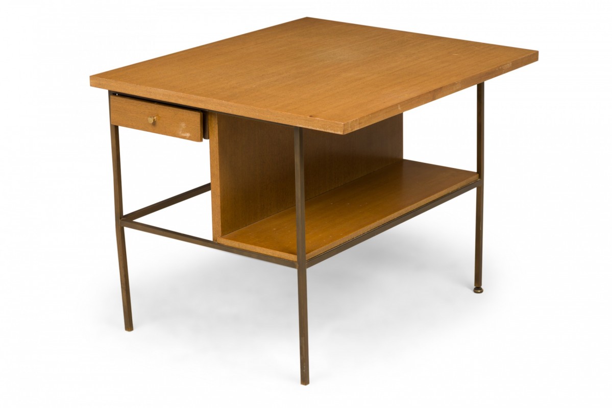 Paul mccobb for calvin furniture company american mid century brass and wood end side table