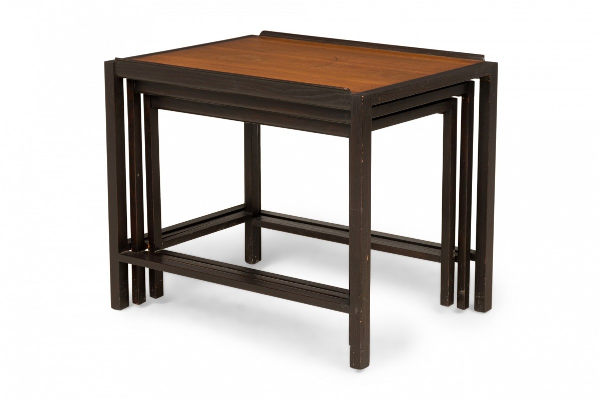 Edward wormley for dunbar american mid century ebonized frame and maple top nest of tables