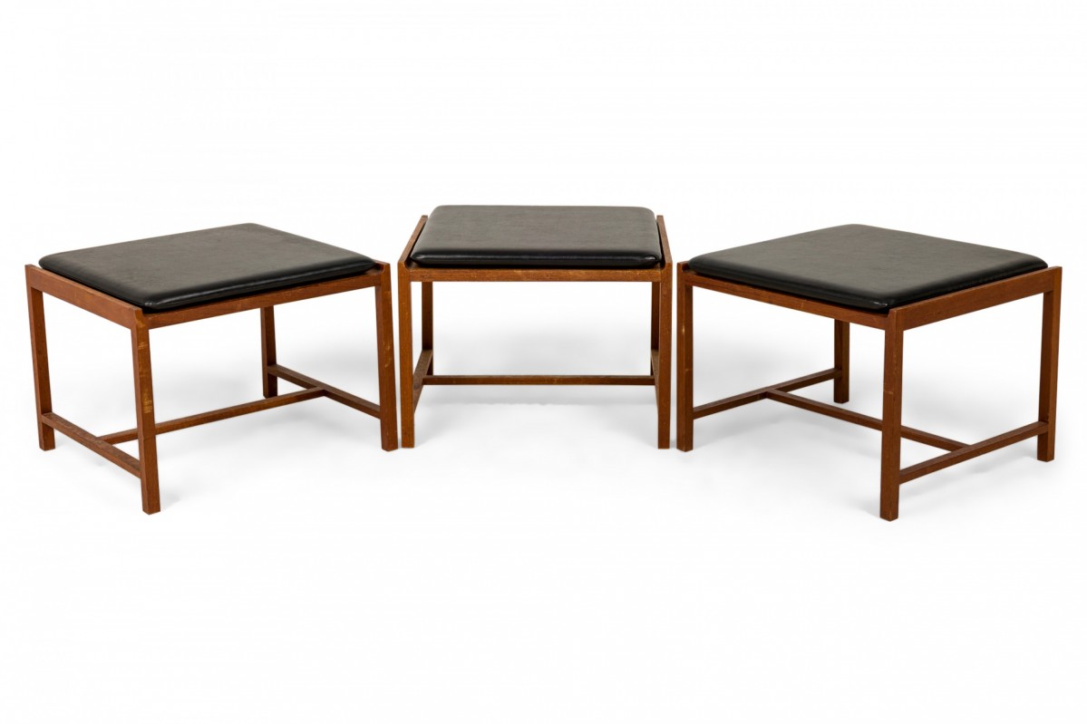 Set of 3 ingmar relling brothers bindeim norwegian mid century leather and walnut stools tables