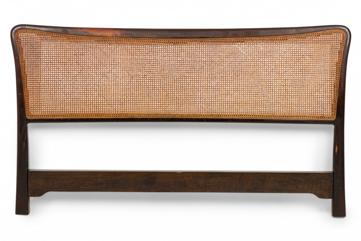 Edward wormley for dunbar american mid century wooden frame caned panel full size bed headboard
