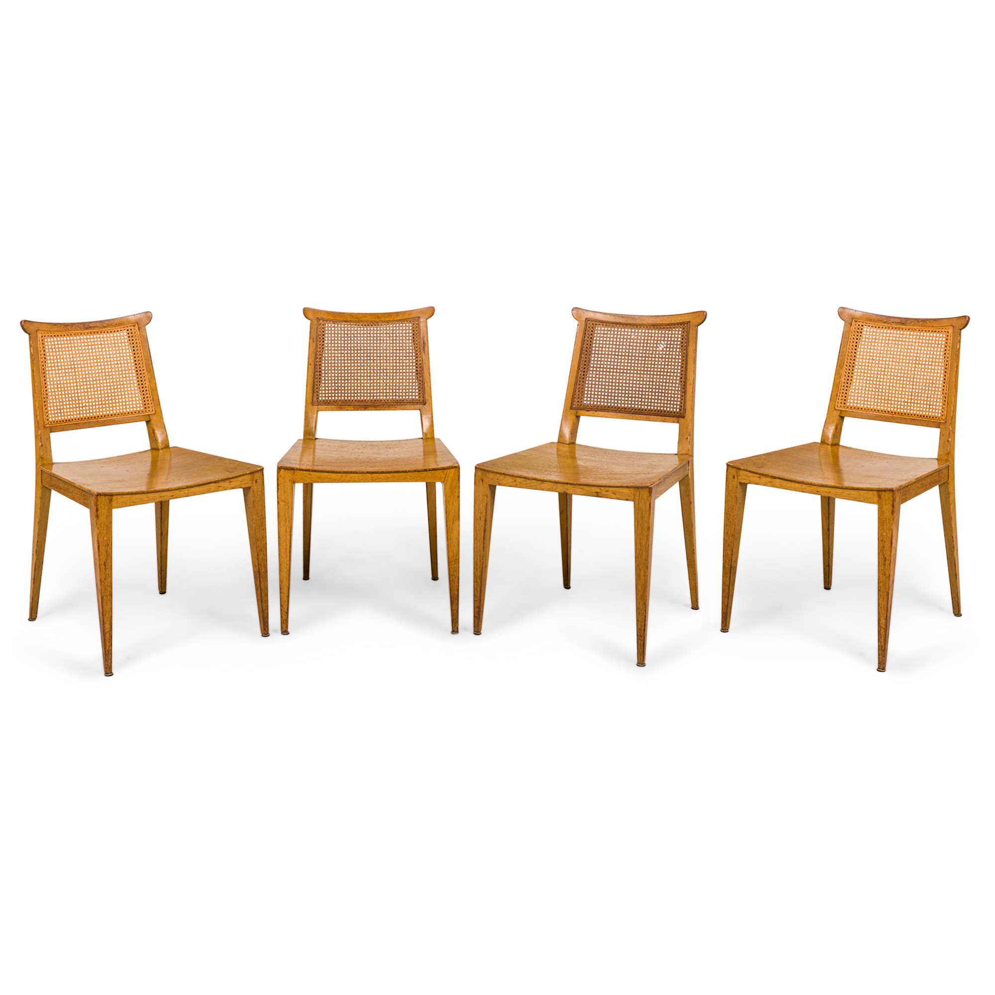 Set of 4 edward wormley for dunbar mid century caned back light wooden side chairs