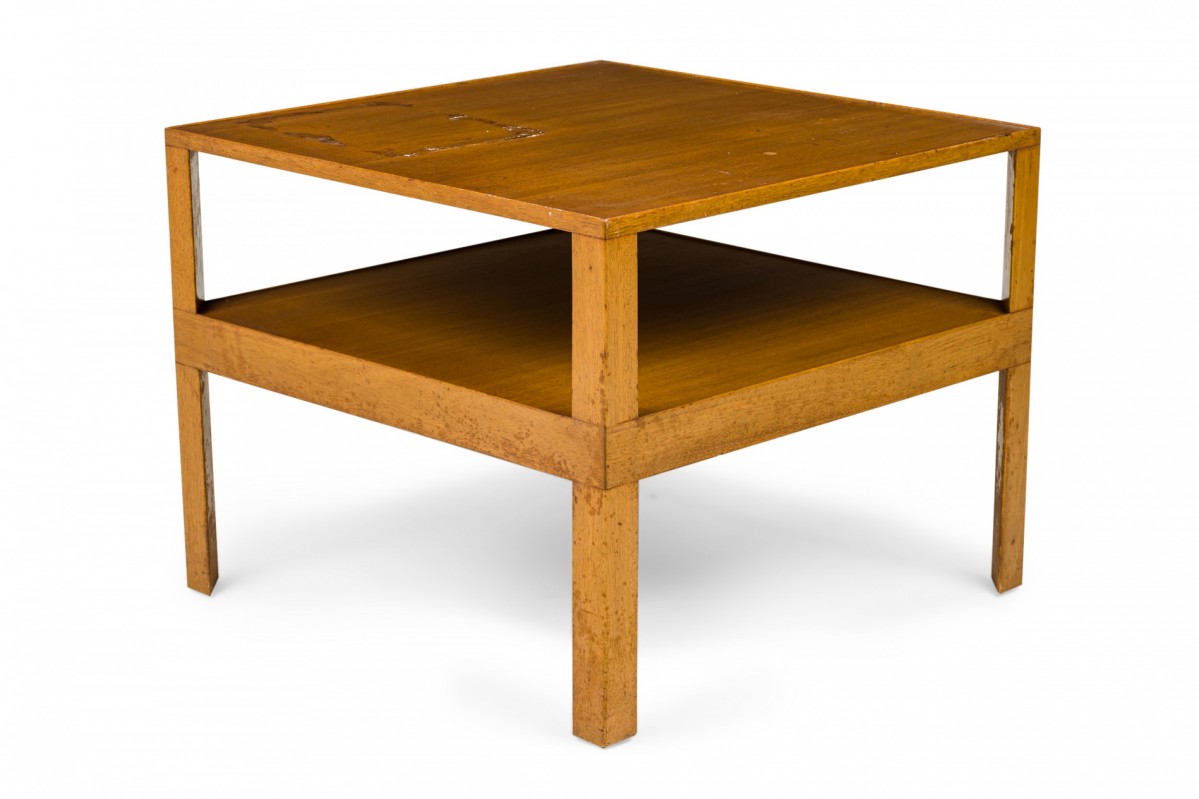 Edward wormley for dunbar american mid century two tier square wooden end side table