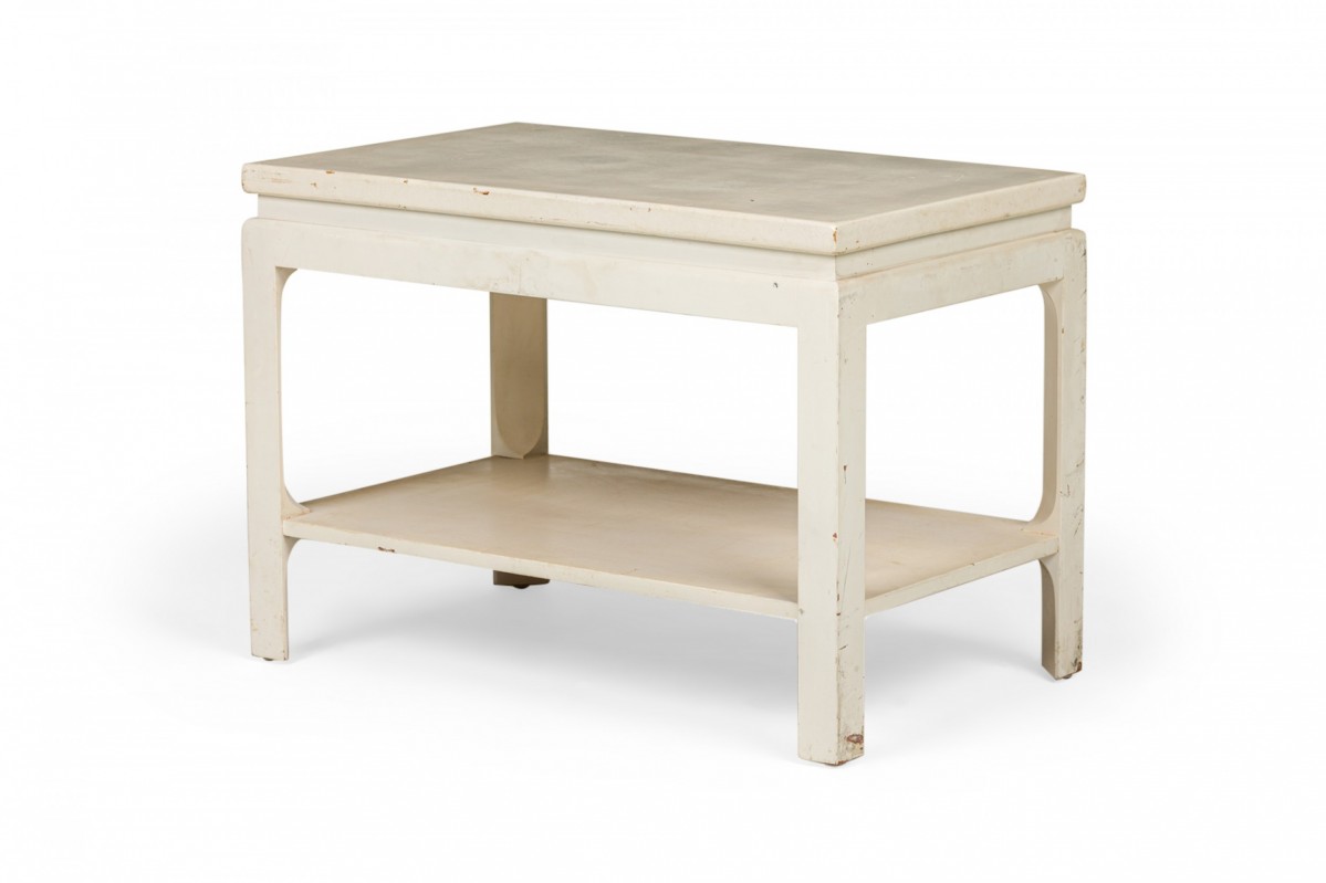 Paul frankl for johnson furniture company mid century black and white cork and wood end side table 1