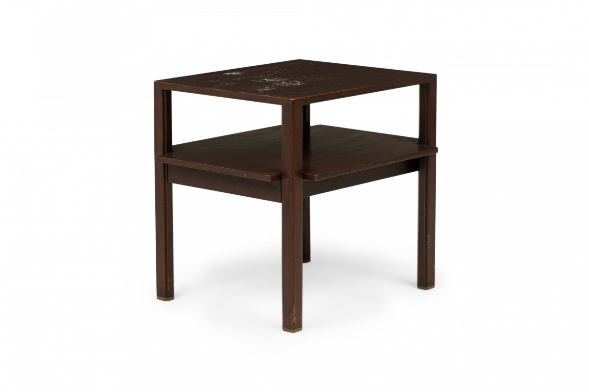 Edward wormley american mid century dark finished wooden two tier end side table