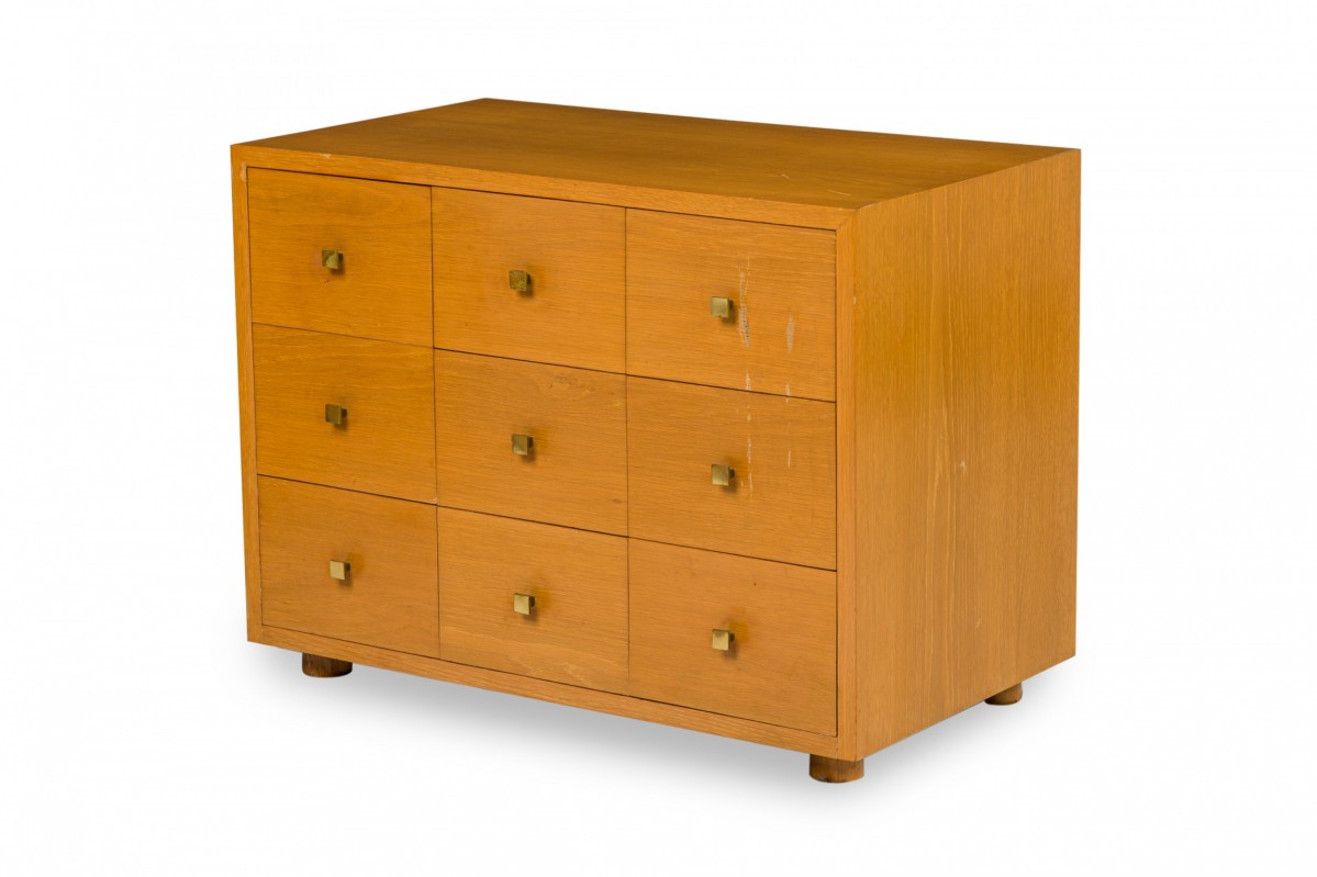 American mid century nine drawer oak commode nightstand