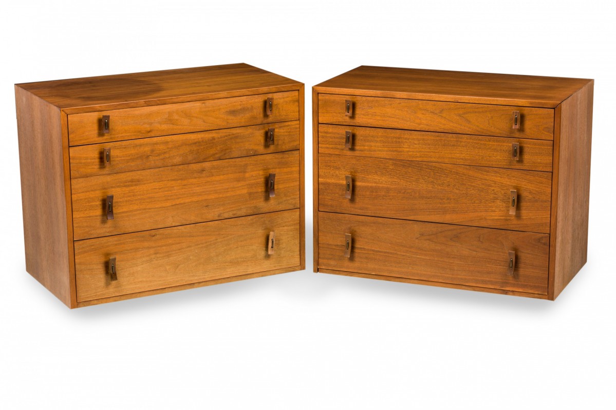 Pair of stanley young for glenn of california mid century walnut 4 drawer bachelors chests
