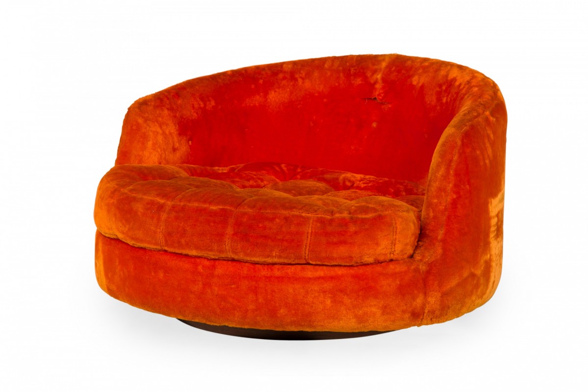 Milo baughman for thayer coggin american mid century satellite orange fur swivel armchair