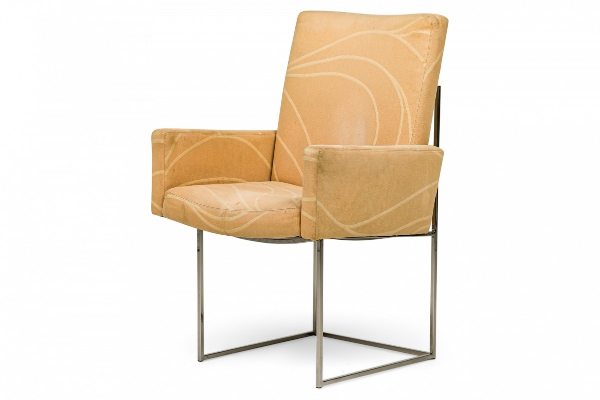 Milo baughman for thayer coggin mid century peach fabric upholstered captain dining armchair
