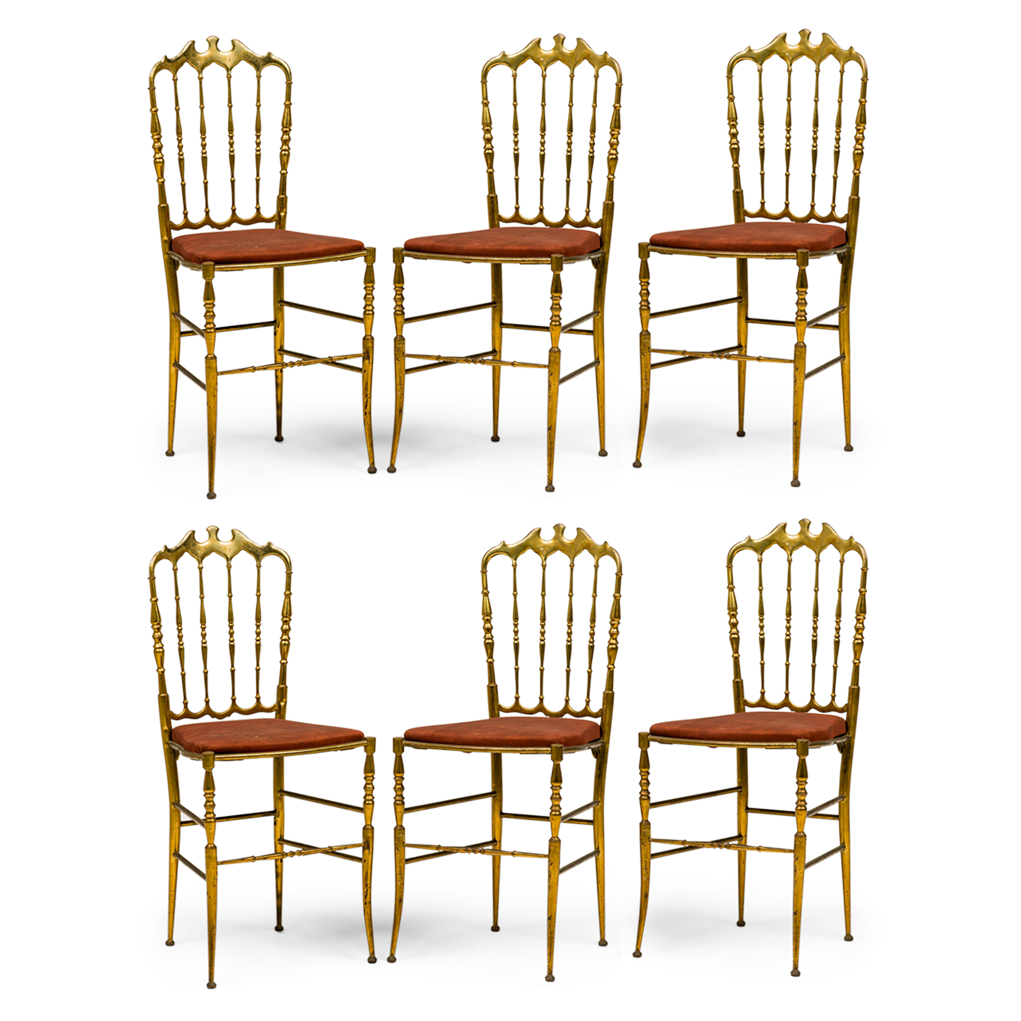Set of 10 giuseppe gaetano decalzi chiavari italian mid century brass dining side chairs