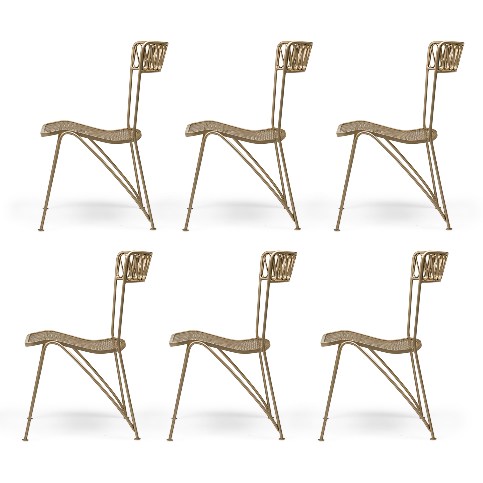 Set of 6 maurizio tempestini for salterini mid century ribbon dining chairs with mesh metal seat