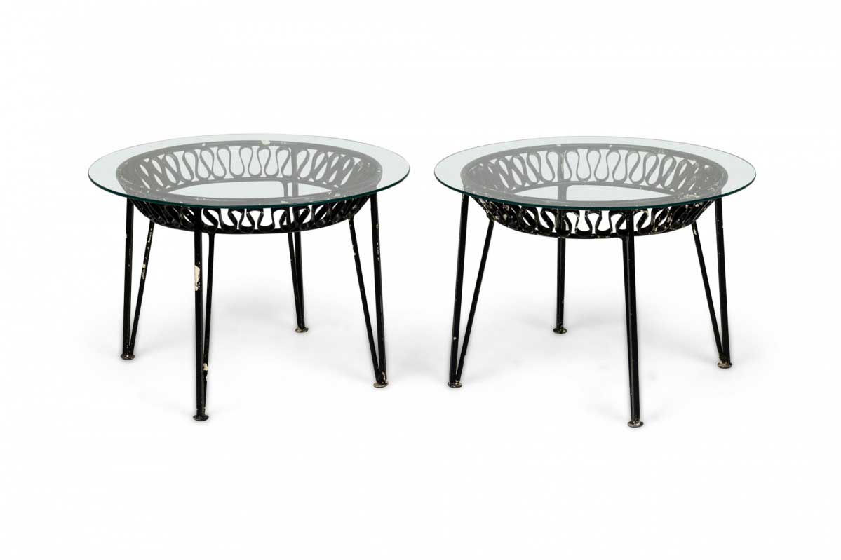 Pair of maurizio tempestini for salterini mid century circular metal ribbon occasional tables