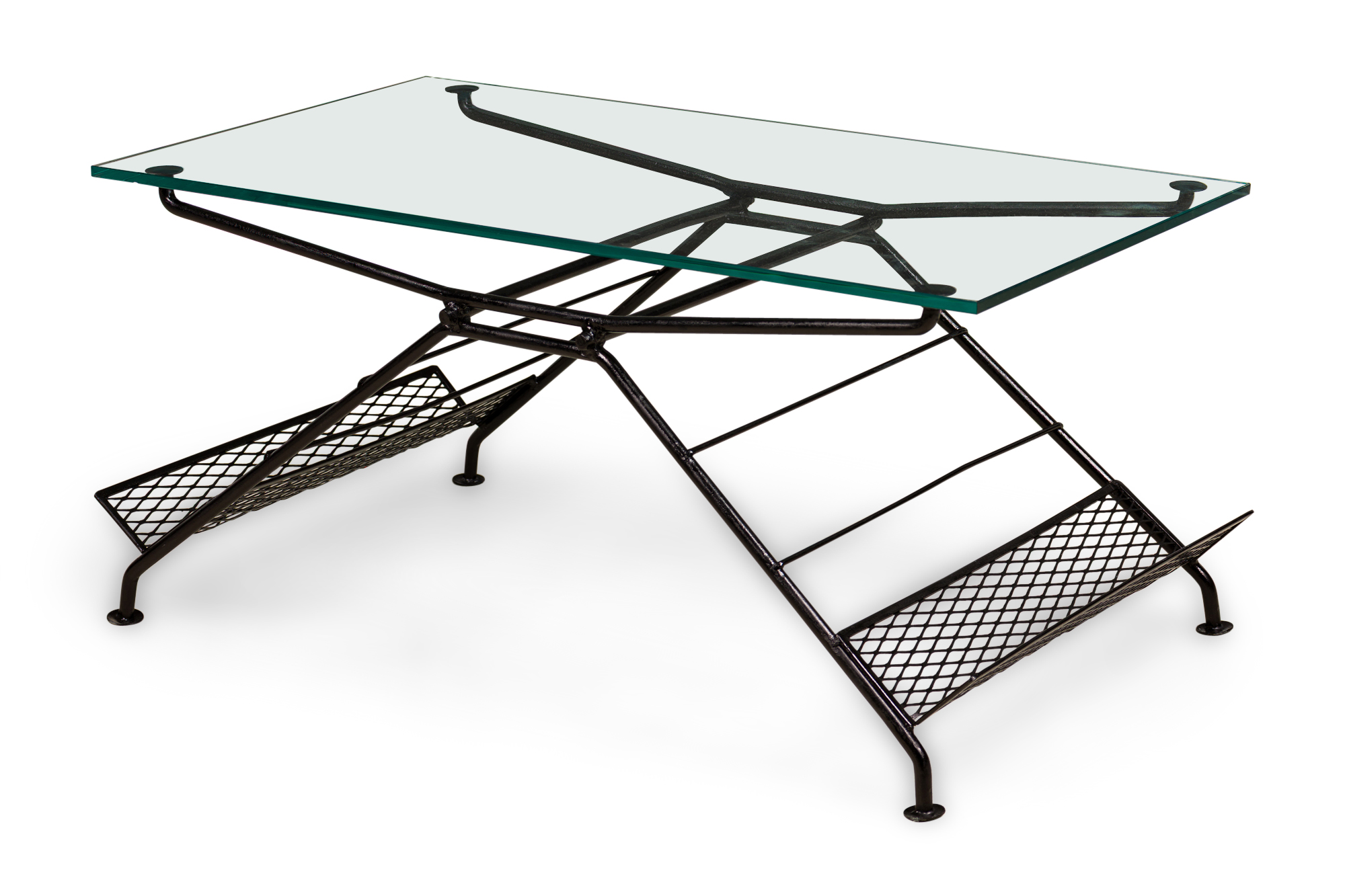 Maurizio tempestini for salterini butterfly form metal coffee table with magazine shelves