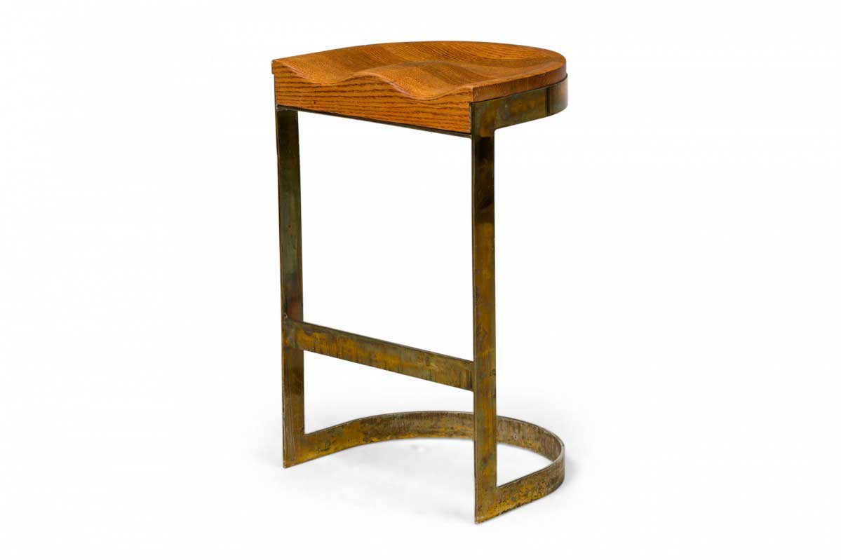 Warren bacon mid century american brass and wood cantilever bar stool