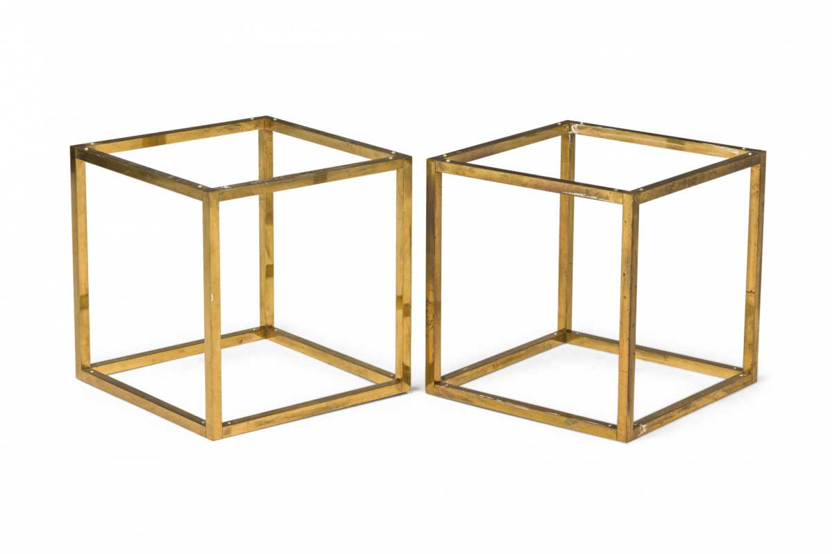 Pair of mid century american perfect cube brass frame occasional table frames