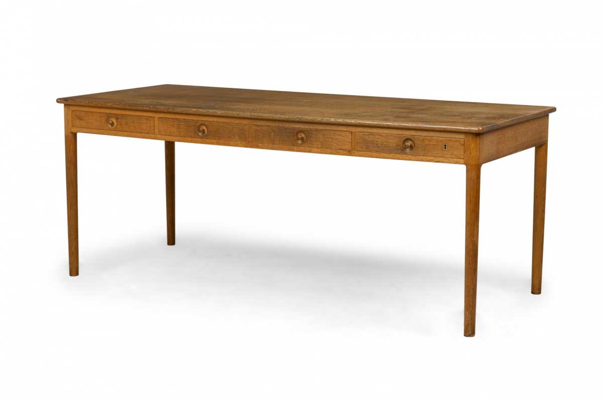 Hans wegner for pj mobler mid century danish solid oak desk with pullout drawers