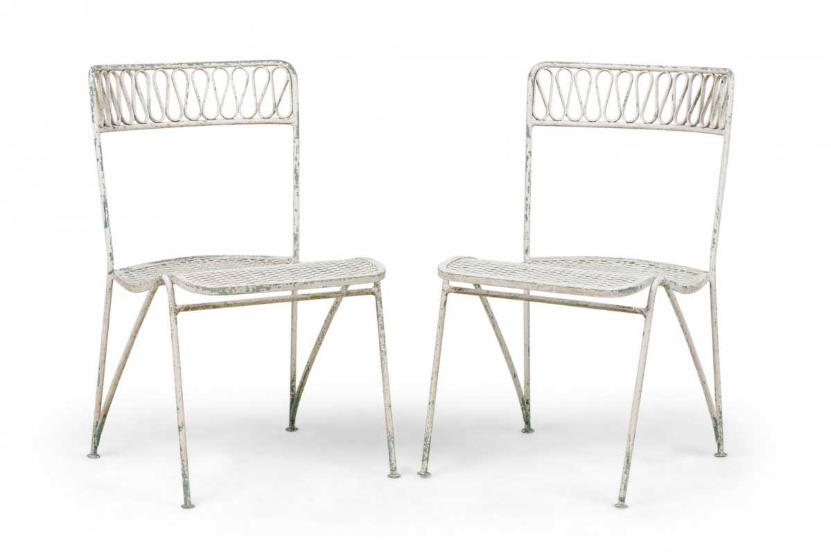 Maurizio tempestini for salterini mid century ribbon wrought iron painted white dining chairs
