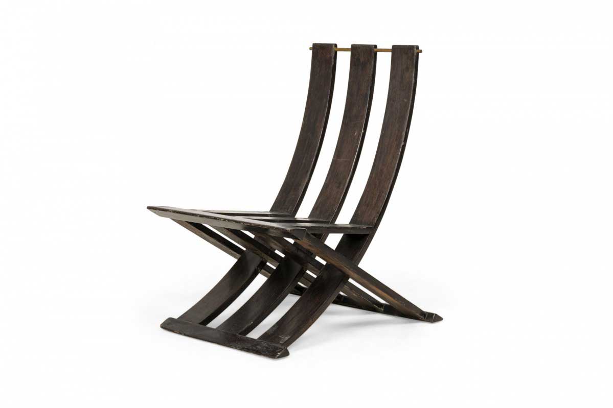 Harvey probber mid century american painted black wood scissor lounging deck chair