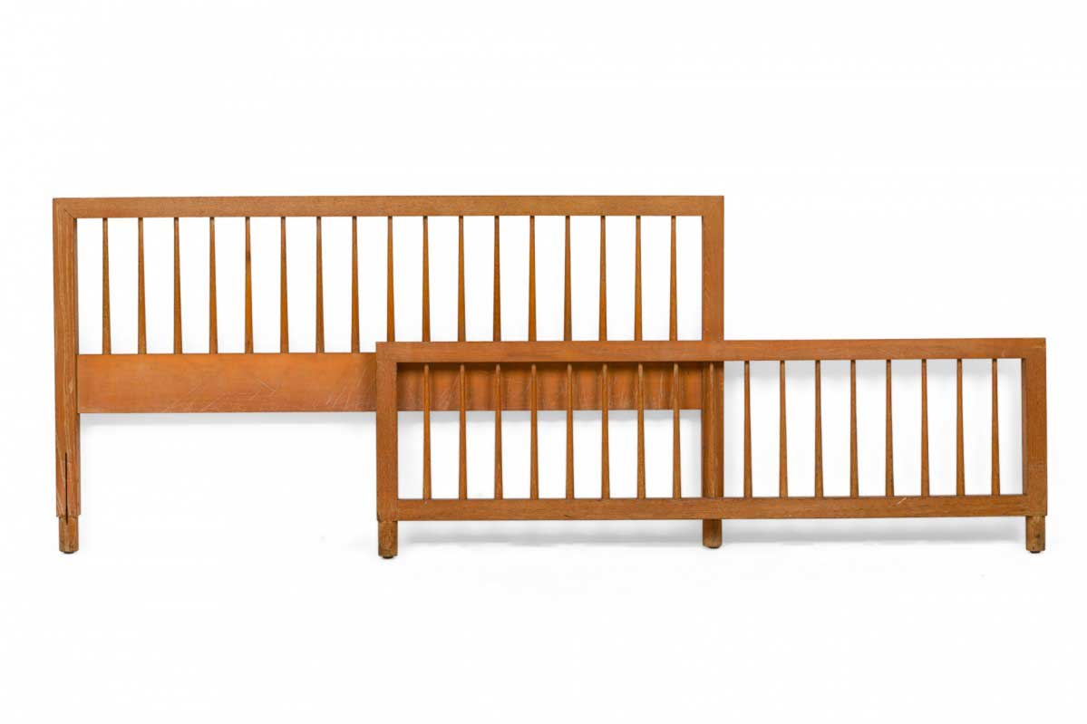 Raymond loewy for mengel mid century american full size spindle style wooden head footboard
