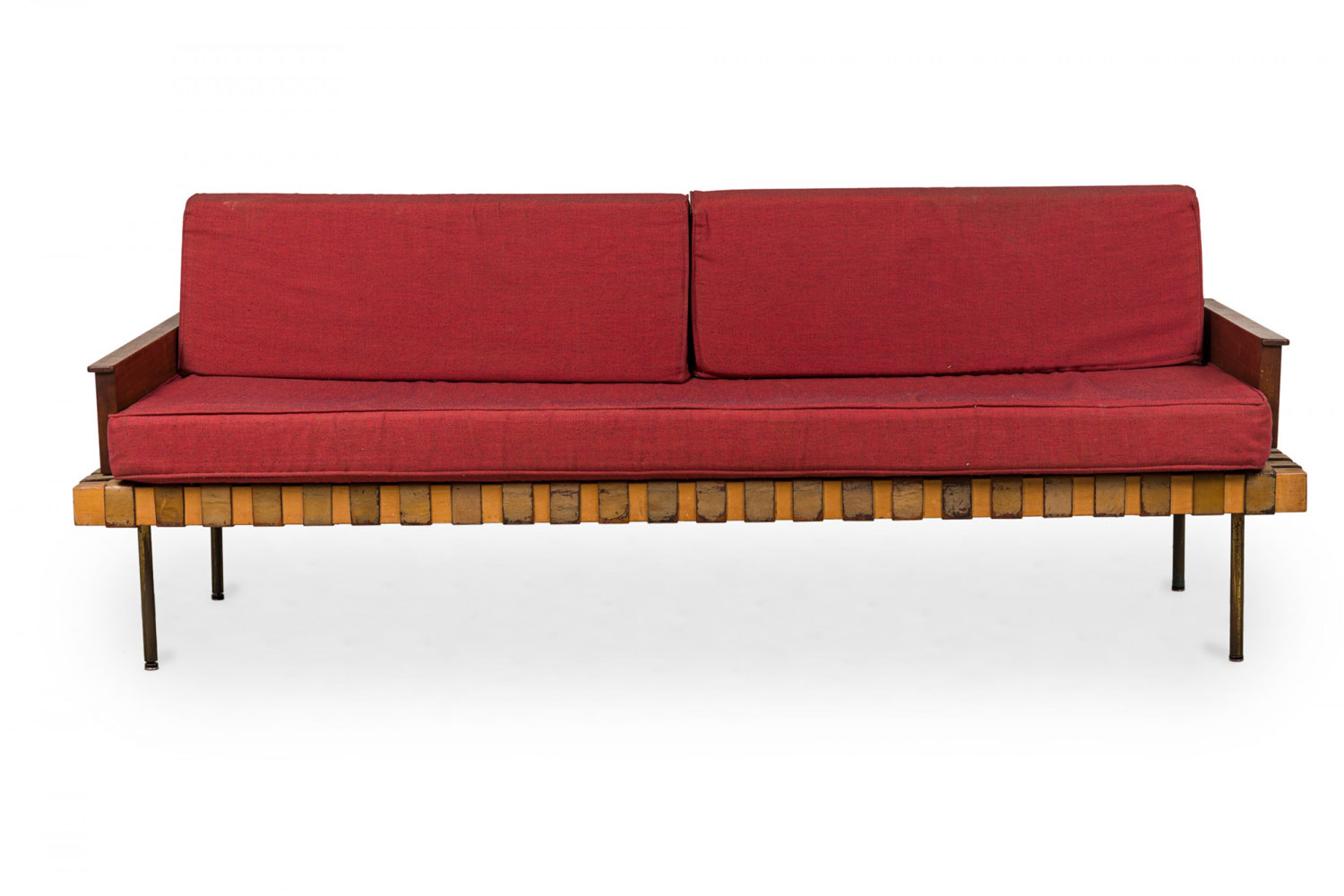 Knoll associates mid century american leather strap day bed with red