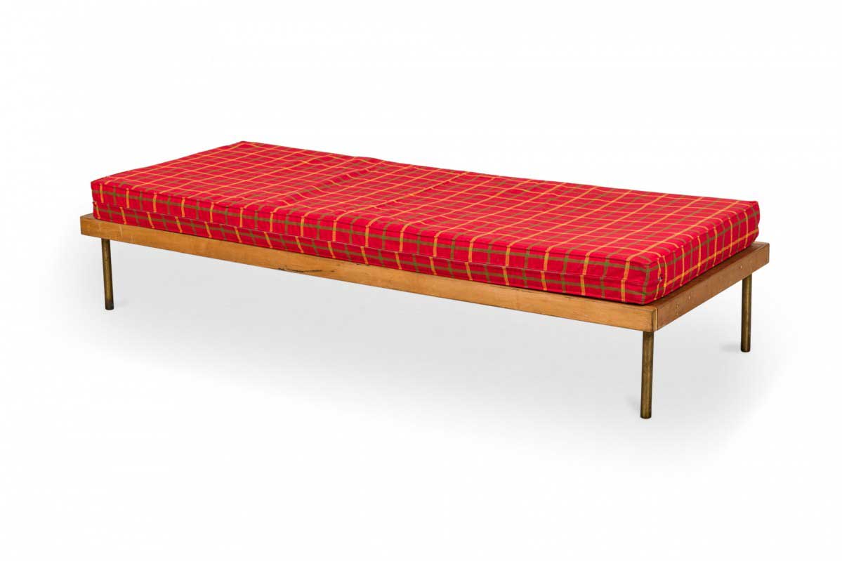 Knoll associates mid century american red plaid upholstered platform daybed
