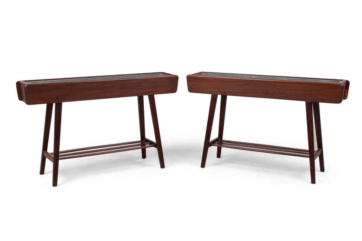 Pair of danish mid century walnut jardiniÃ¨re stands