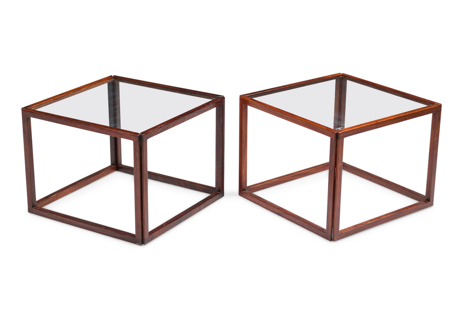 American mid century brazilian rosewood open frame cube occasional tables