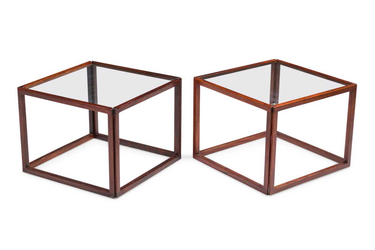 American mid century brazilian rosewood open frame cube occasional tables