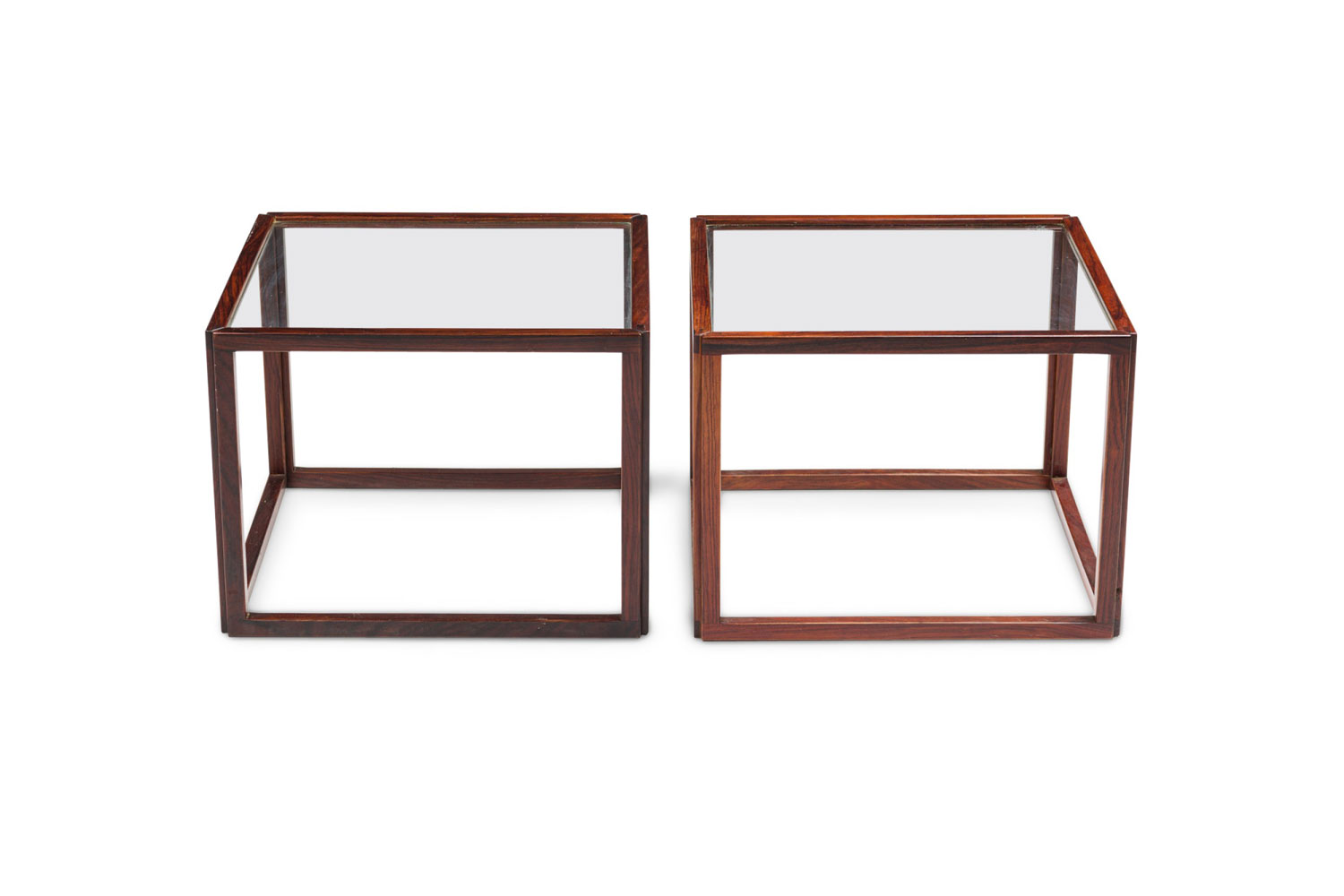 American mid century brazilian rosewood open frame cube occasional tables